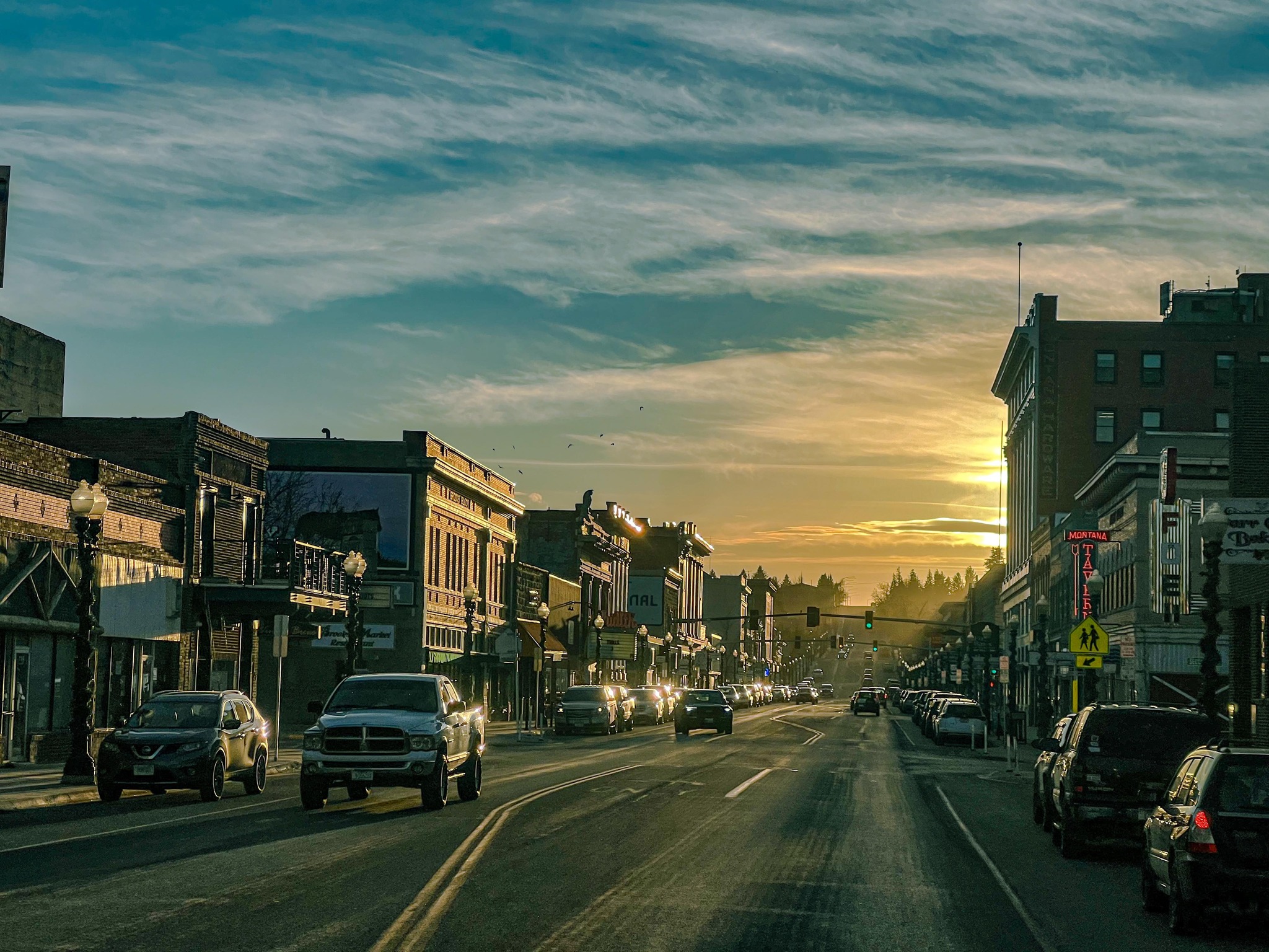 Downtown Lewistown, Montana at sunset